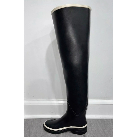 Chanel 22K Black White Caoutchouc CC Logo Thigh High Pull On Rubber Rain Boot 40 - Picture 8 of 12